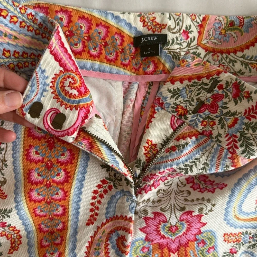 J Crew Cropped Pants Women's Size 0‎ Paisley 100% Cotton Preppy Colorful Spring